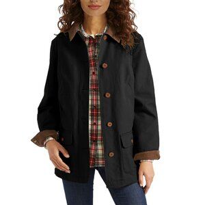 Winter Button Sherbet Cotton Lined Barn Jacket Pocket Trench Coat with Corduroy